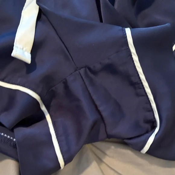 Elegant Navy Satin Pajama Set with white Accents size medium - Picture 4 of 5